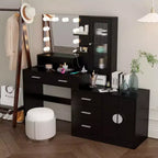Tavolo da Trucco Illuminato Bianco/Nero con Cassetti, Monoposto
