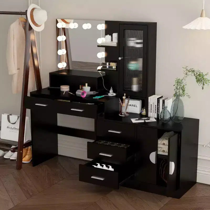 Tavolo da Trucco Illuminato Bianco/Nero con Cassetti, Monoposto