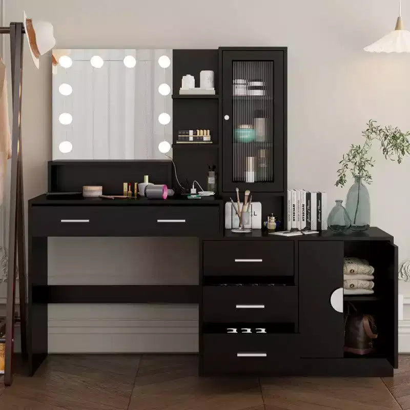 Tavolo da Trucco Illuminato Bianco/Nero con Cassetti, Monoposto