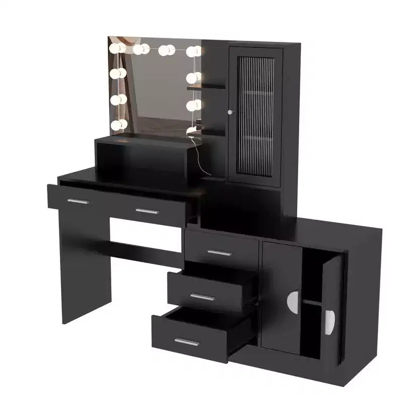 Tavolo da Trucco Illuminato Bianco/Nero con Cassetti, Monoposto