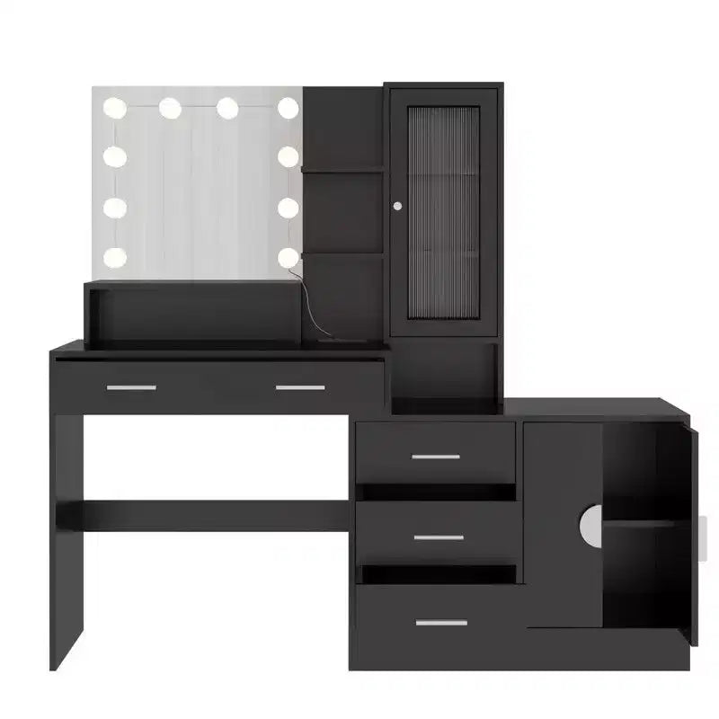 Tavolo da Trucco Illuminato Bianco/Nero con Cassetti, Monoposto