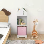 Libreria per bambini bianca e grigia, a 2 ripiani con 1 cassetto in tessuto, per 1 bambino