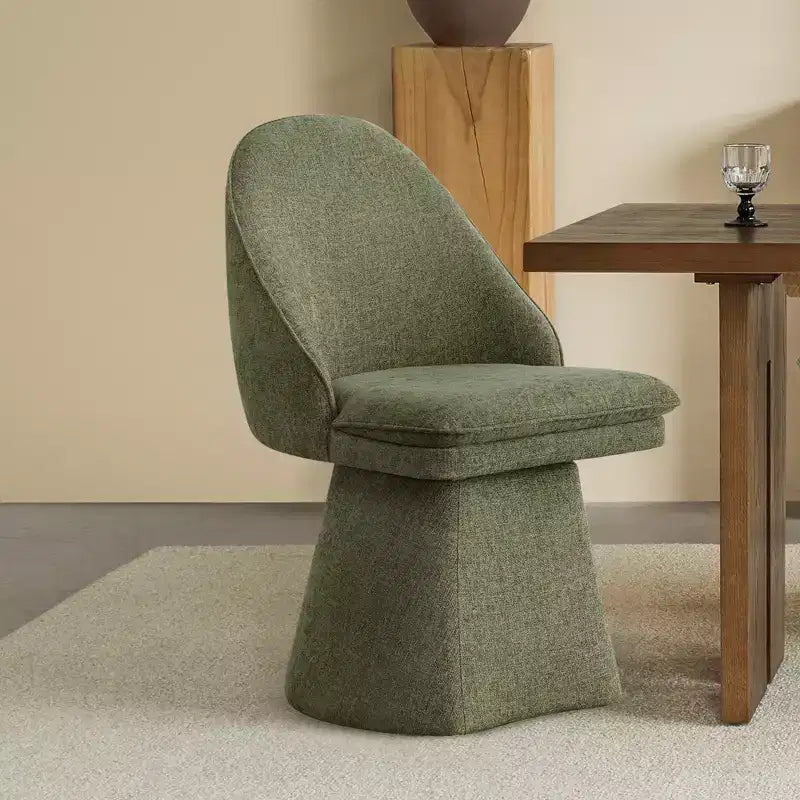 Sedia da pranzo girevole senza braccioli imbottita color cachi/lino/verde muschio, 1 posto