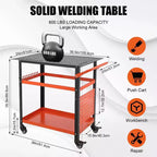 Tavolo per saldatura mobile nero/arancione con piano in acciaio 36x24, per 1 persona, capacità 1200 LB