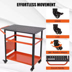 Tavolo per saldatura mobile nero/arancione con piano in acciaio 36x24, per 1 persona, capacità 1200 LB