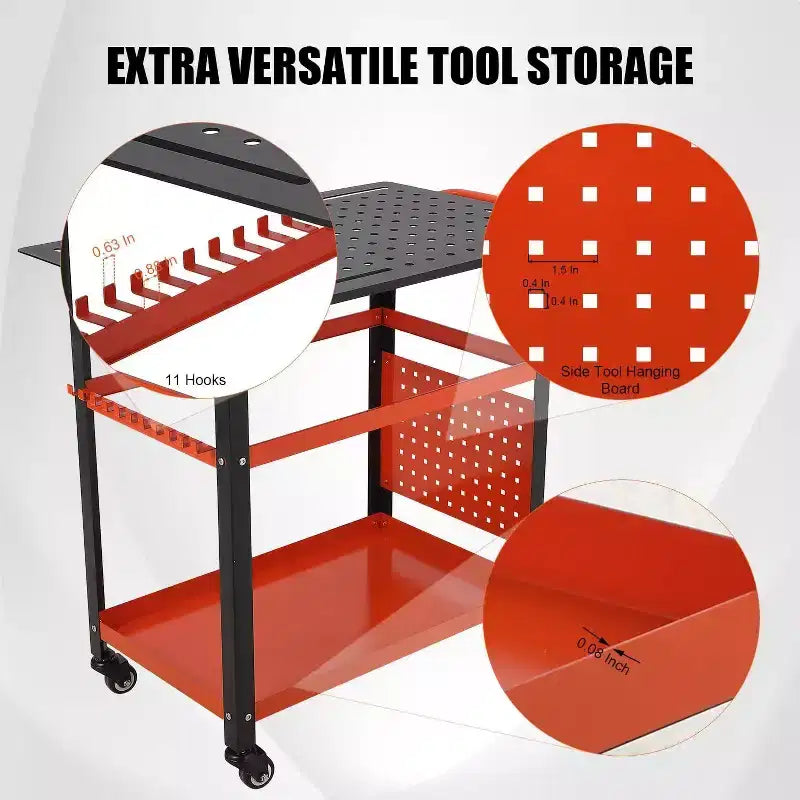 Tavolo per saldatura mobile nero/arancione con piano in acciaio 36x24, per 1 persona, capacità 1200 LB