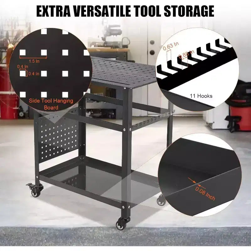 Tavolo per saldatura mobile nero/arancione con piano in acciaio 36x24, per 1 persona, capacità 1200 LB