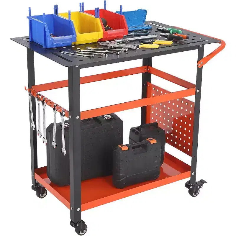 Tavolo per saldatura mobile nero/arancione con piano in acciaio 36x24, per 1 persona, capacità 1200 LB