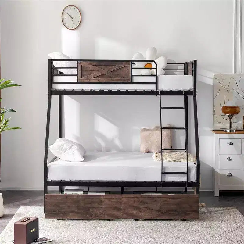 Karl Home Bunk Bed Twin Over Full Size with 2 Storage Drawers, Heavy Duty Metal Slat Support, No Box Spring Needed