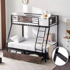 Letto a Castello in Metallo Nero a Due Piazze con Cassetti Contenitore, per 2 Posti Letto