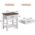 Comodino a 2 livelli con cassetto, grigio/bianco, singolo, tavolino con ripiano aperto