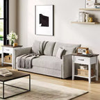 Comodino a 2 livelli con cassetto, grigio/bianco, singolo, tavolino con ripiano aperto