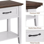 Comodino a 2 livelli con cassetto, grigio/bianco, singolo, tavolino con ripiano aperto