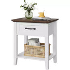 Comodino a 2 livelli con cassetto, grigio/bianco, singolo, tavolino con ripiano aperto