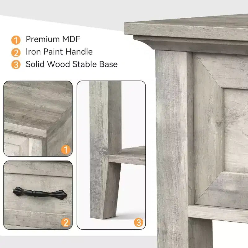 Comodino a 2 livelli con cassetto, grigio/bianco, singolo, tavolino con ripiano aperto