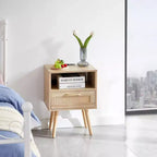 Comodino Bianco in Rattan con Cassetto e Porte di Ricarica USB – 1 Persona