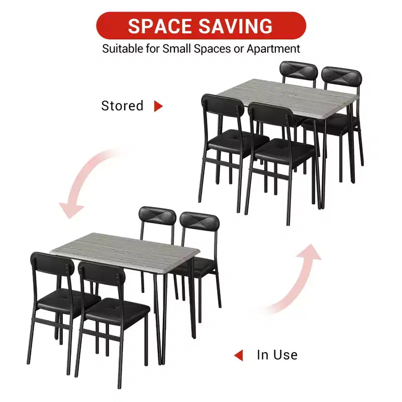 Set da pranzo quadrato 5 pezzi, marrone/grigio, per 4 persone
