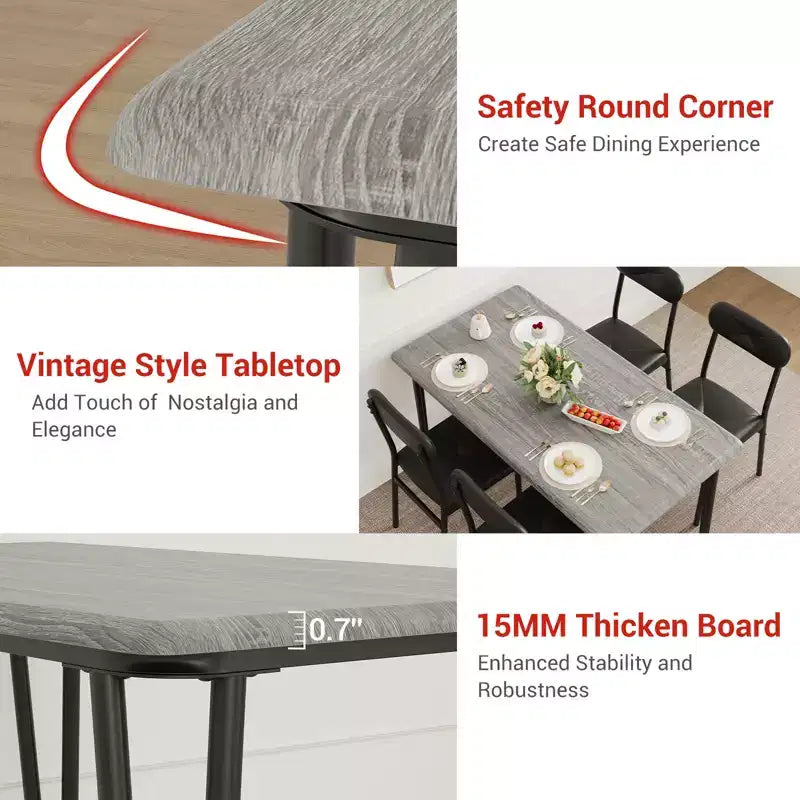 Set da pranzo quadrato 5 pezzi, marrone/grigio, per 4 persone