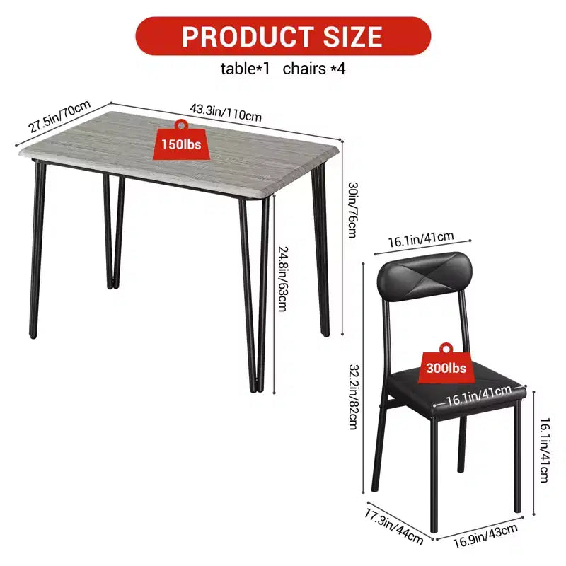 Set da pranzo quadrato 5 pezzi, marrone/grigio, per 4 persone