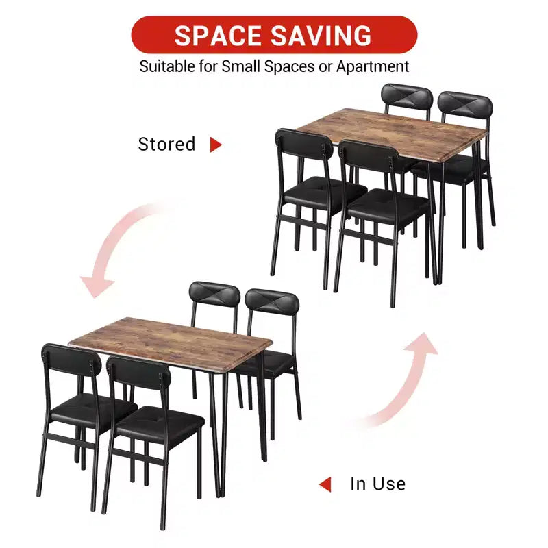 Set da pranzo quadrato 5 pezzi, marrone/grigio, per 4 persone