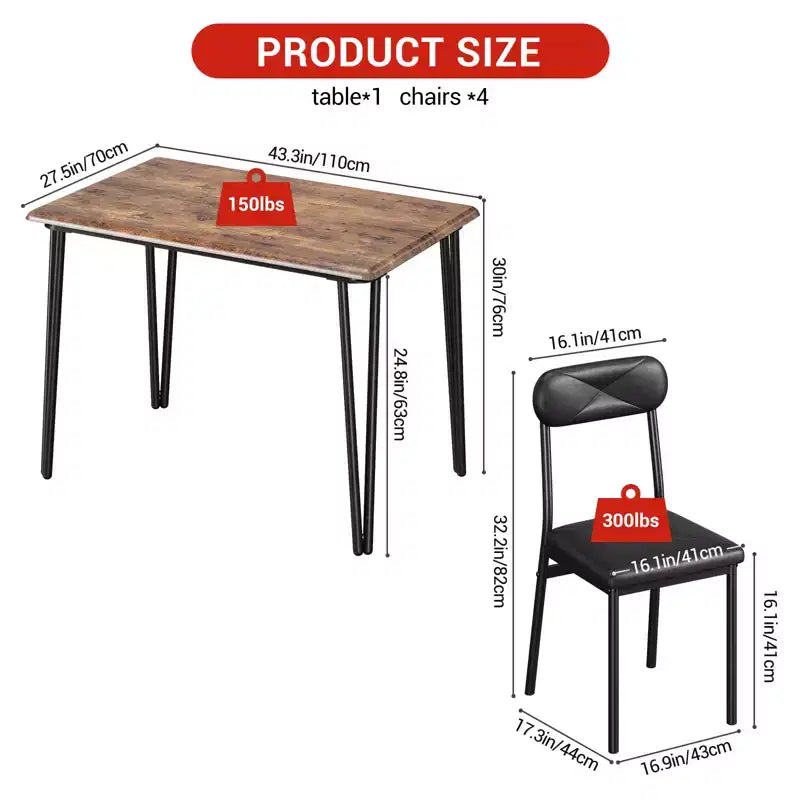 Set da pranzo quadrato 5 pezzi, marrone/grigio, per 4 persone