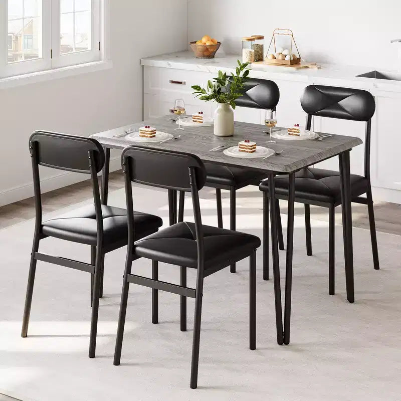 Set da pranzo quadrato 5 pezzi, marrone/grigio, per 4 persone