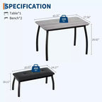 Set da Pranzo 3 Pezzi con 2 Panche, Colore Nero / Grigio / Retro, 4 Posti a Sedere