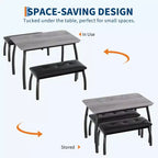 Set da Pranzo 3 Pezzi con 2 Panche, Colore Nero / Grigio / Retro, 4 Posti a Sedere