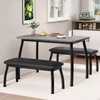 Set da Pranzo 3 Pezzi con 2 Panche, Colore Nero / Grigio / Retro, 4 Posti a Sedere