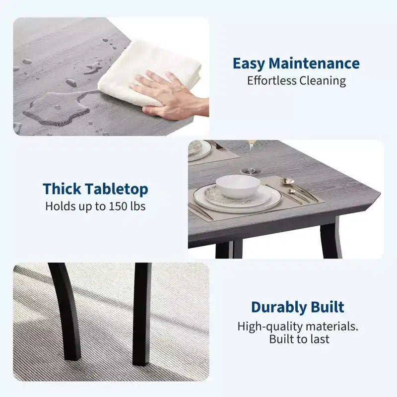 Set da Pranzo 3 Pezzi con 2 Panche, Colore Nero / Grigio / Retro, 4 Posti a Sedere