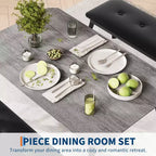 Set da Pranzo 3 Pezzi con 2 Panche, Colore Nero / Grigio / Retro, 4 Posti a Sedere