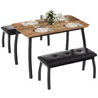 Set da Pranzo 3 Pezzi con 2 Panche, Colore Nero / Grigio / Retro, 4 Posti a Sedere