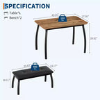 Set da Pranzo 3 Pezzi con 2 Panche, Colore Nero / Grigio / Retro, 4 Posti a Sedere