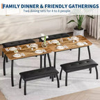 Set da Pranzo 3 Pezzi con 2 Panche, Colore Nero / Grigio / Retro, 4 Posti a Sedere