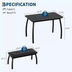 Set da Pranzo 3 Pezzi con 2 Panche, Colore Nero / Grigio / Retro, 4 Posti a Sedere
