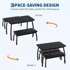 Set da Pranzo 3 Pezzi con 2 Panche, Colore Nero / Grigio / Retro, 4 Posti a Sedere