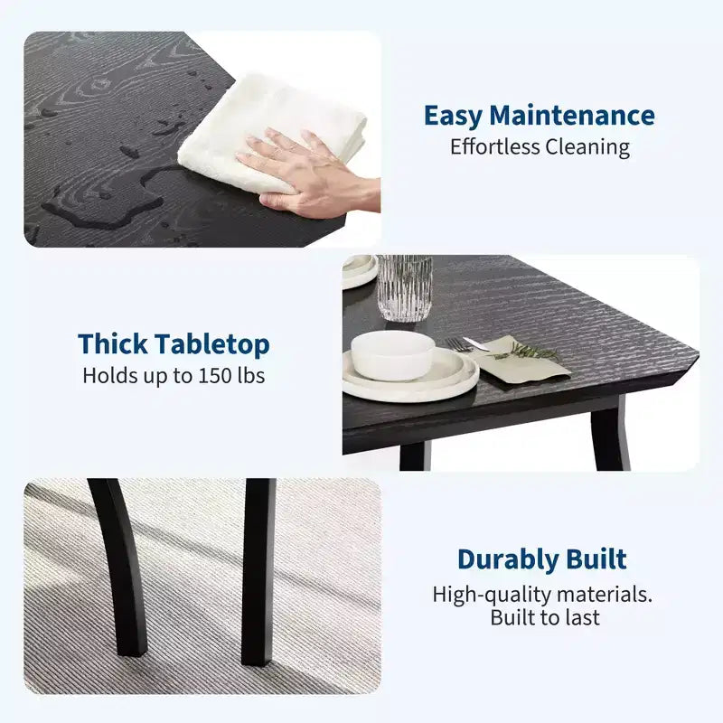 Set da Pranzo 3 Pezzi con 2 Panche, Colore Nero / Grigio / Retro, 4 Posti a Sedere