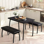 Set da Pranzo 3 Pezzi con 2 Panche, Colore Nero / Grigio / Retro, 4 Posti a Sedere
