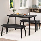 Set da Pranzo 3 Pezzi con 2 Panche, Colore Nero / Grigio / Retro, 4 Posti a Sedere
