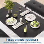 Set da Pranzo 3 Pezzi con 2 Panche, Colore Nero / Grigio / Retro, 4 Posti a Sedere