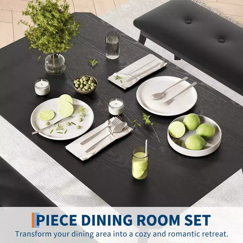 Set da Pranzo 3 Pezzi con 2 Panche, Colore Nero / Grigio / Retro, 4 Posti a Sedere