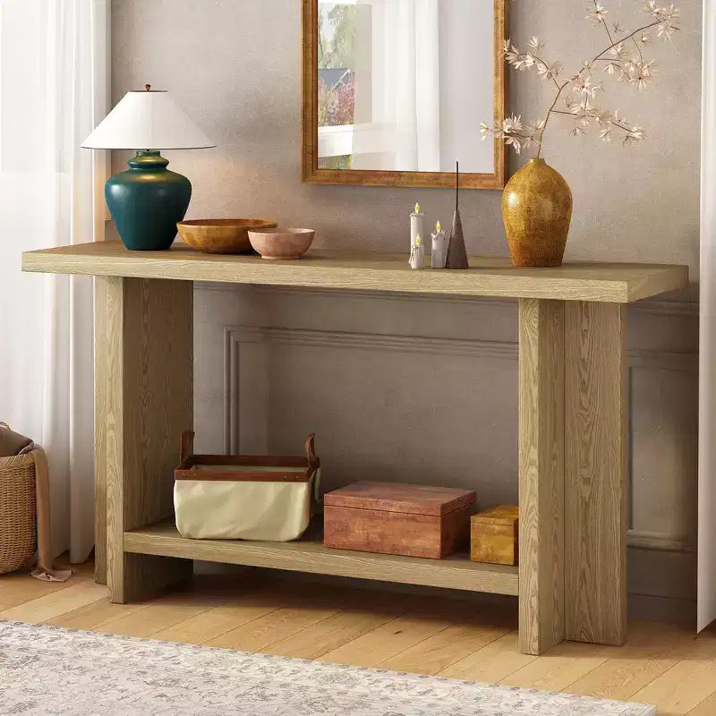 Tavolino console vintage Natural / Blu Navy a gamba singola per 1 persona