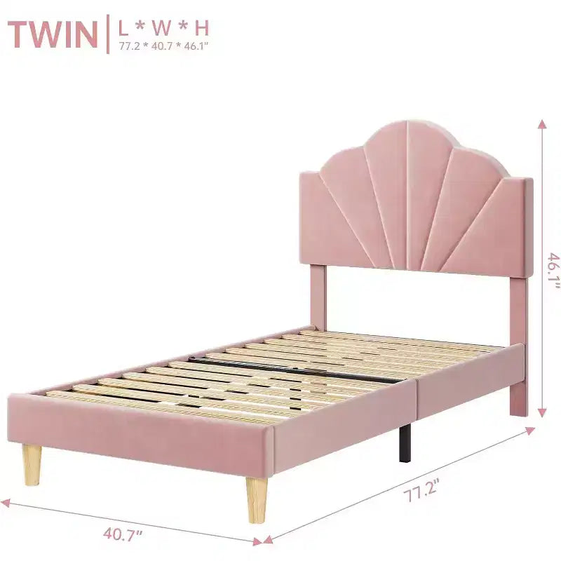 Struttura Letto Imbottita in Velluto Blu/Rosa, Testiera Regolabile, Nessuna Necessità di Rete a Molle – Singolo / Singolo XL, 1 Persona