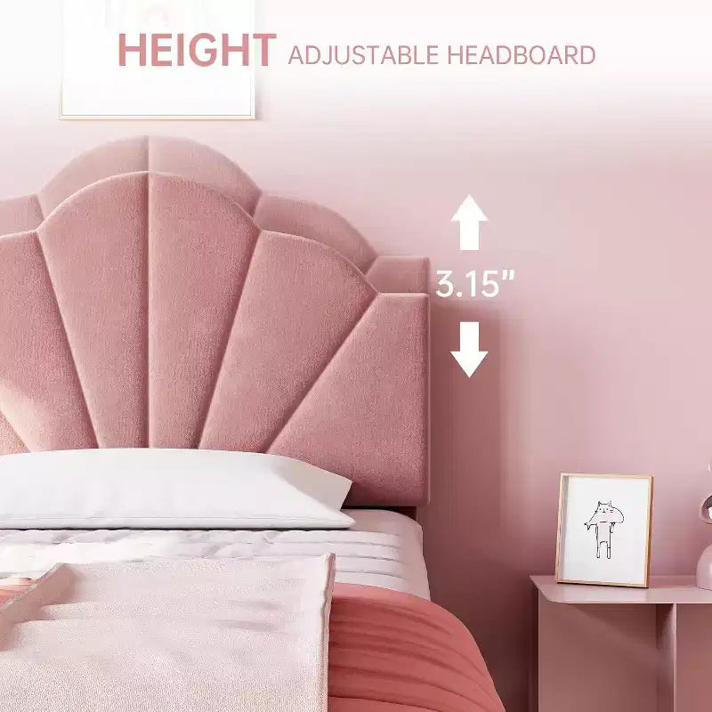 Struttura Letto Imbottita in Velluto Blu/Rosa, Testiera Regolabile, Nessuna Necessità di Rete a Molle – Singolo / Singolo XL, 1 Persona