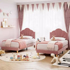 Struttura Letto Imbottita in Velluto Blu/Rosa, Testiera Regolabile, Nessuna Necessità di Rete a Molle – Singolo / Singolo XL, 1 Persona