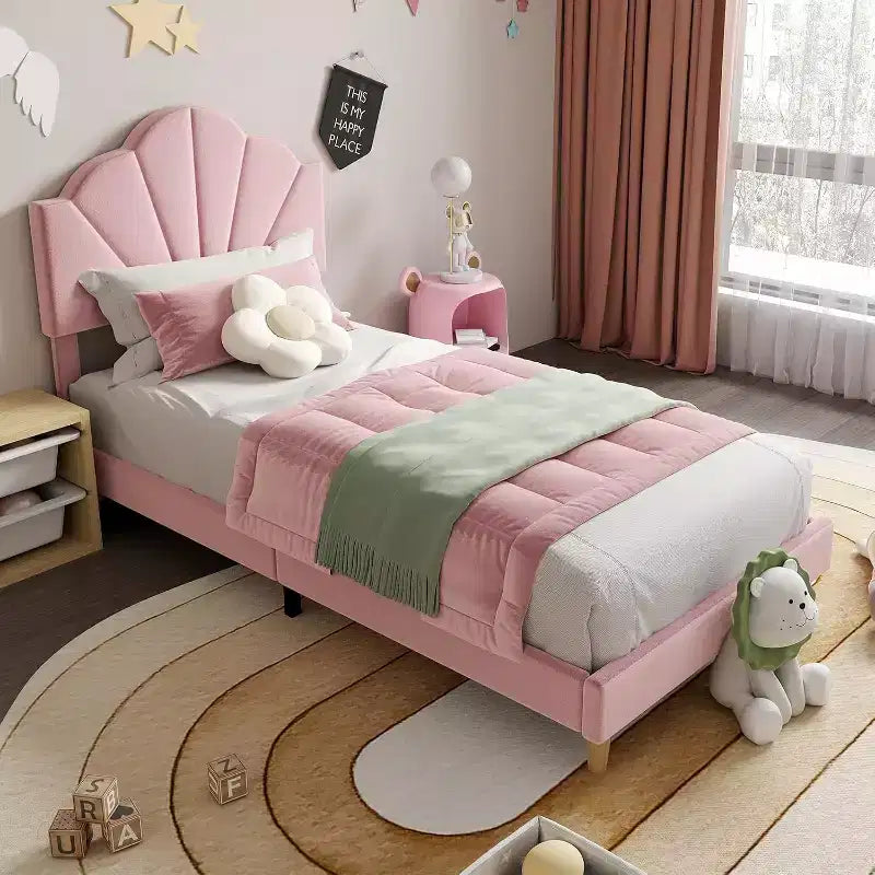 Struttura Letto Imbottita in Velluto Blu/Rosa, Testiera Regolabile, Nessuna Necessità di Rete a Molle – Singolo / Singolo XL, 1 Persona