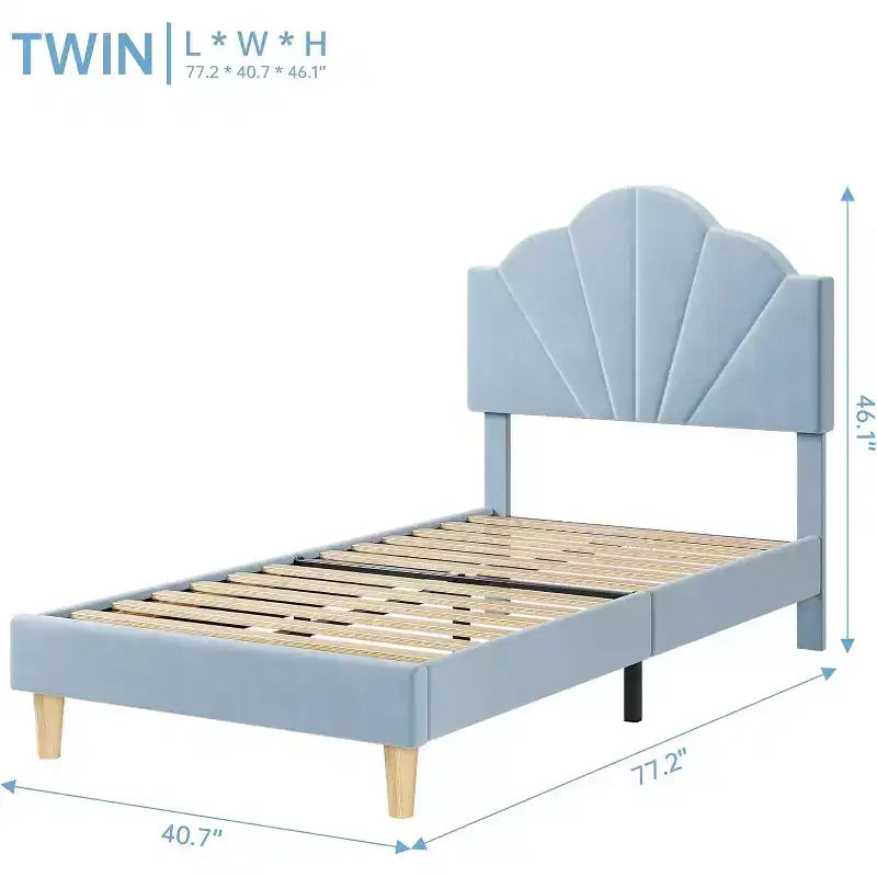 Struttura Letto Imbottita in Velluto Blu/Rosa, Testiera Regolabile, Nessuna Necessità di Rete a Molle – Singolo / Singolo XL, 1 Persona
