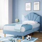 Struttura Letto Imbottita in Velluto Blu/Rosa, Testiera Regolabile, Nessuna Necessità di Rete a Molle – Singolo / Singolo XL, 1 Persona