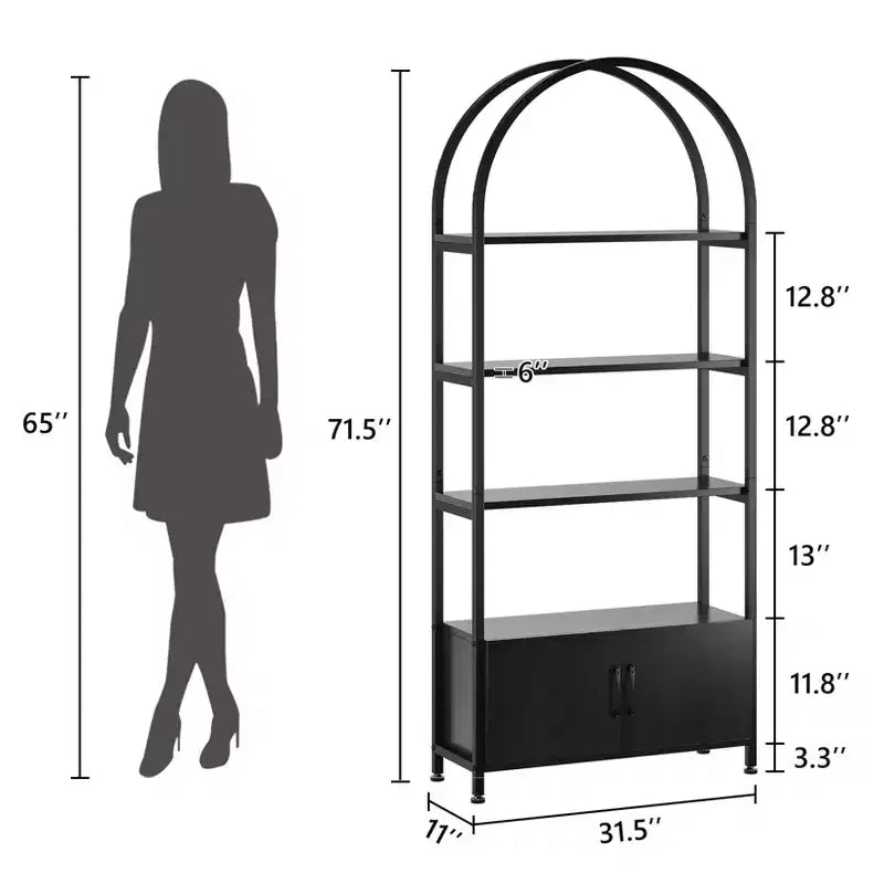 Libreria ad arco Nera/Marrone/Oro/Bianca – Unità espositiva a 5 ripiani autoportante, montaggio adatto a 1 persona