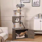 Litter Box Enclosure with Cat Tree, 2-in-1 Cat Tower, 66.9-Inch Tall Condo with Scratching Posts